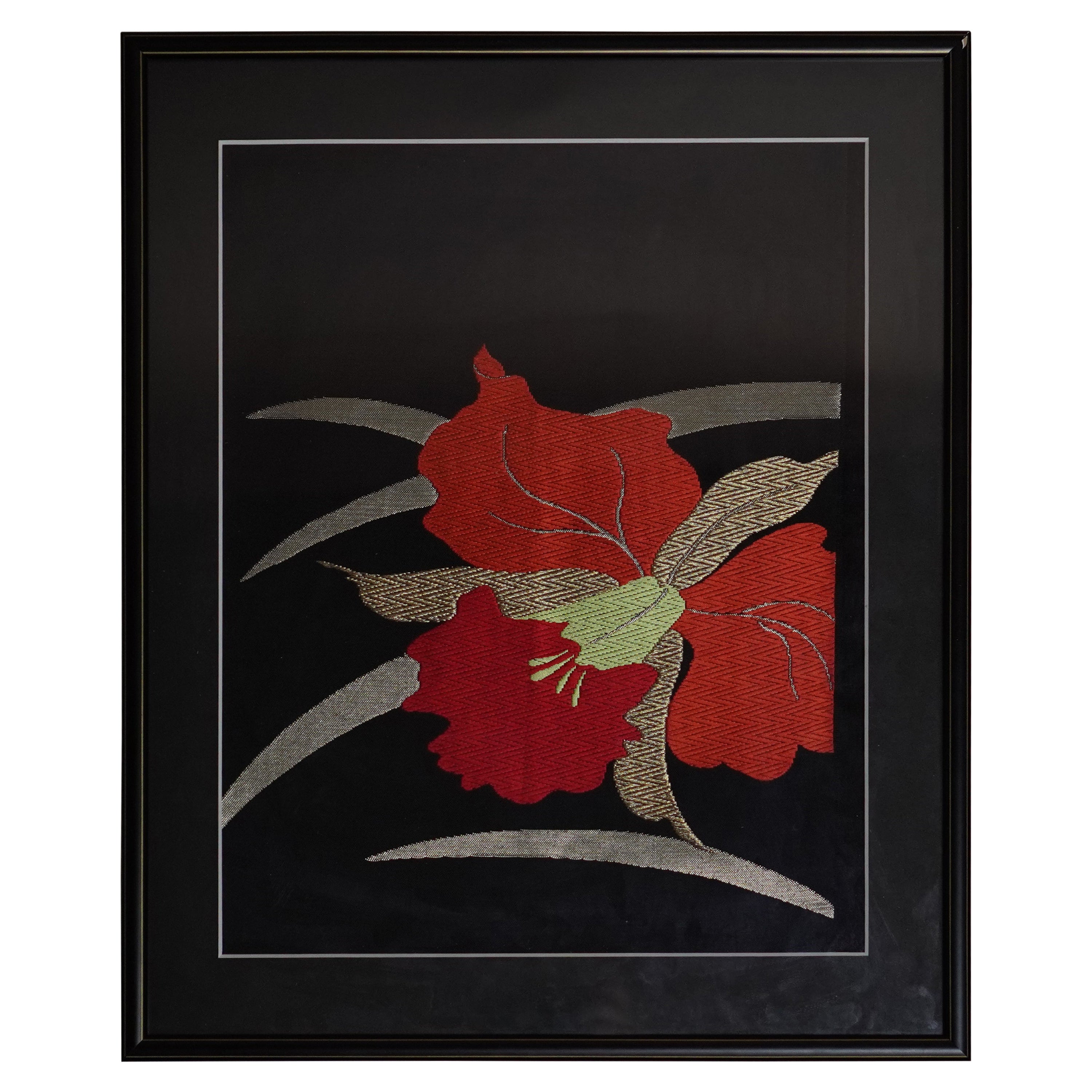 Japanese Kimono Art / Embroidered Wall Art, Kurenai/紅 For Sale at 1stDibs