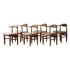 Henning Kjærnulf, Set of 6 Dining Chairs, Reupholstered in Lambswool, 1960s