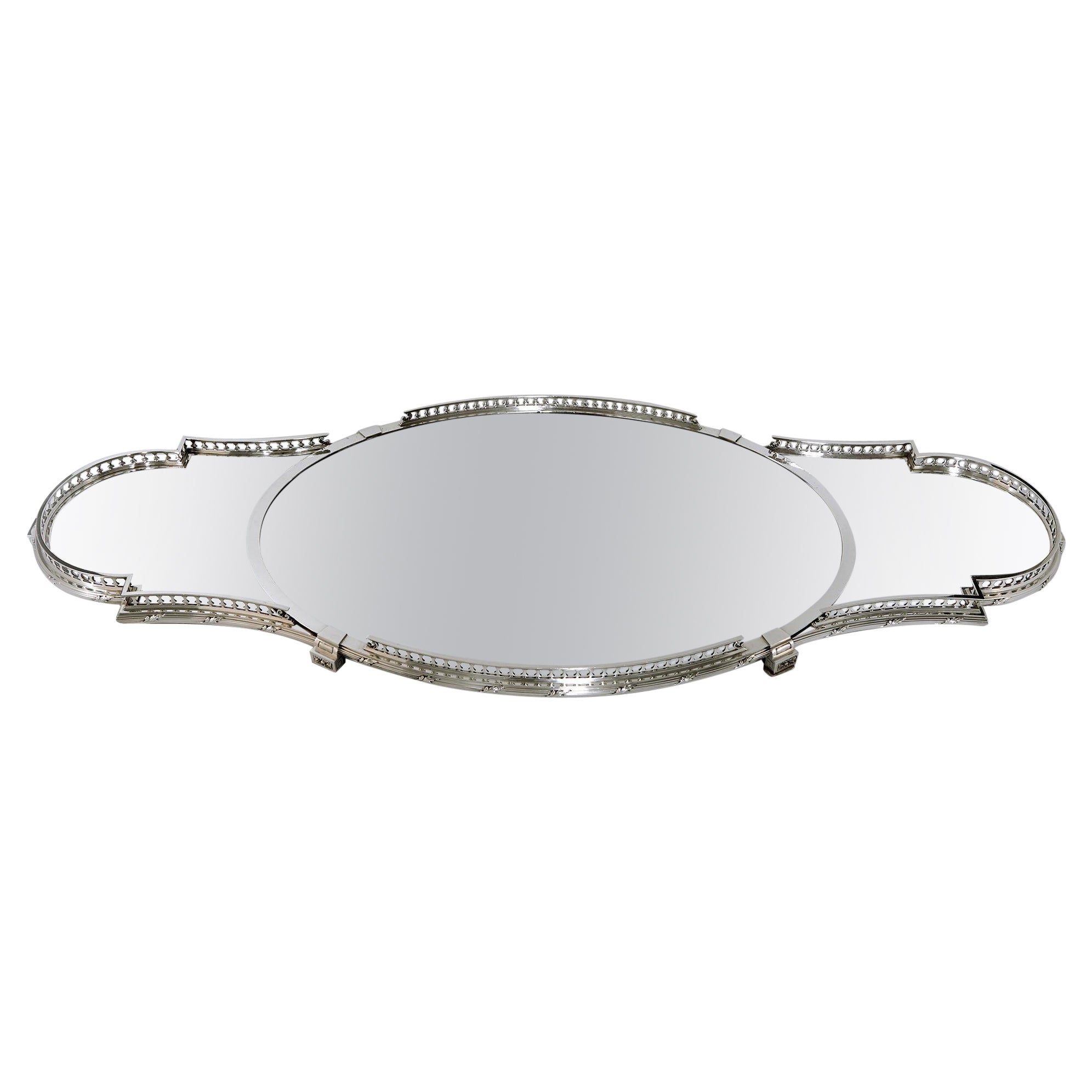 3-Piece Antique French Mirrored Silver Plateau, circa 1900 For Sale