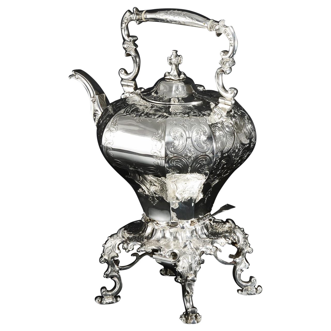 Octagonal Victorian Silver Kettle & Stand, 1844 For Sale