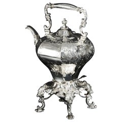 Antique Octagonal Victorian Silver Kettle & Stand, 1844