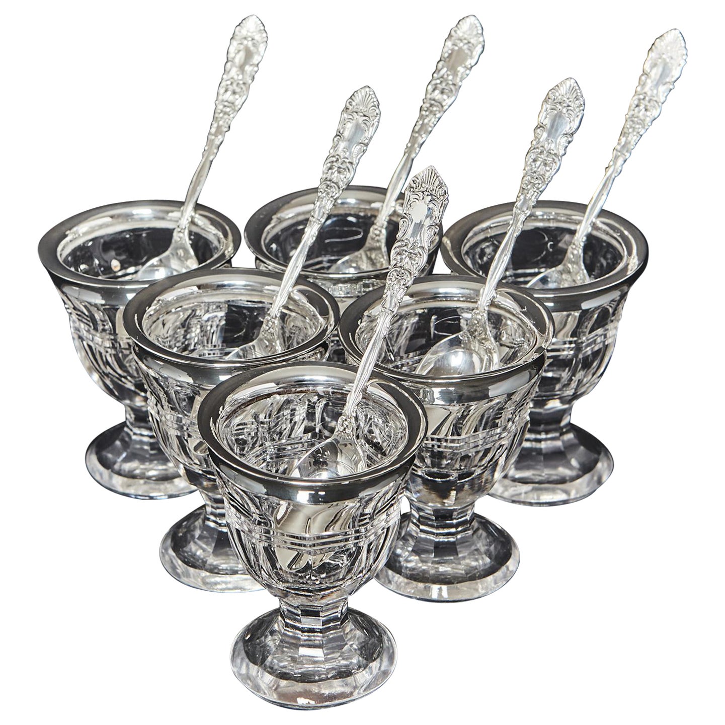 Cased Set of Glass & Silver Egg Cups & Spoons For Sale