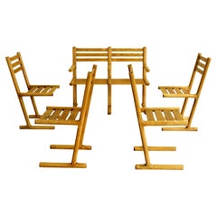 Set of 4 Chairs and 1 Wooden Bench, France, 1960