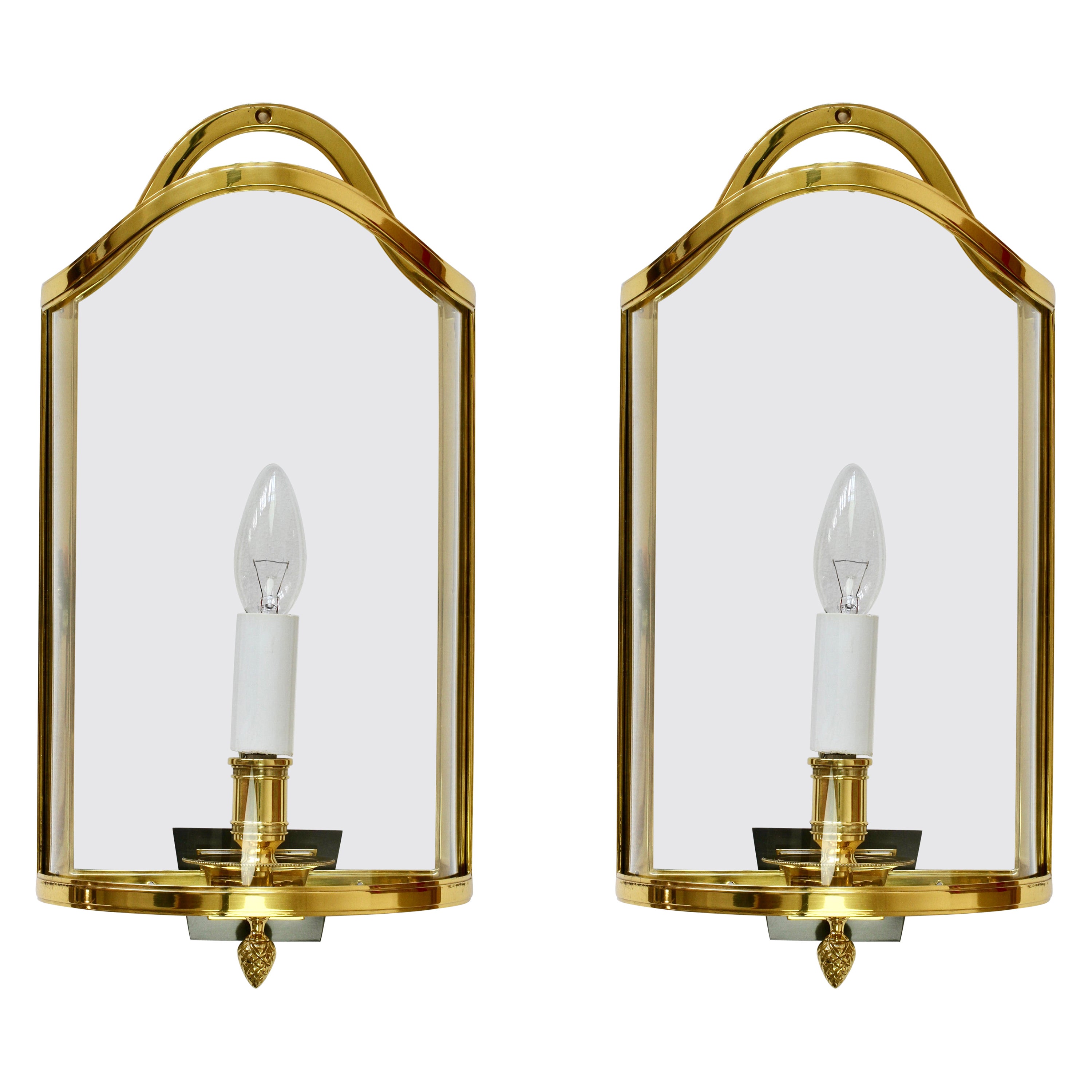 Pair of Maison Jansen Style Polished Brass Sconces by Vereinigte Werkstätten For Sale