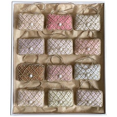 Set of 12 Limited Edition Artisan Irish Linen Vintage Quilted Handbag Miniatures