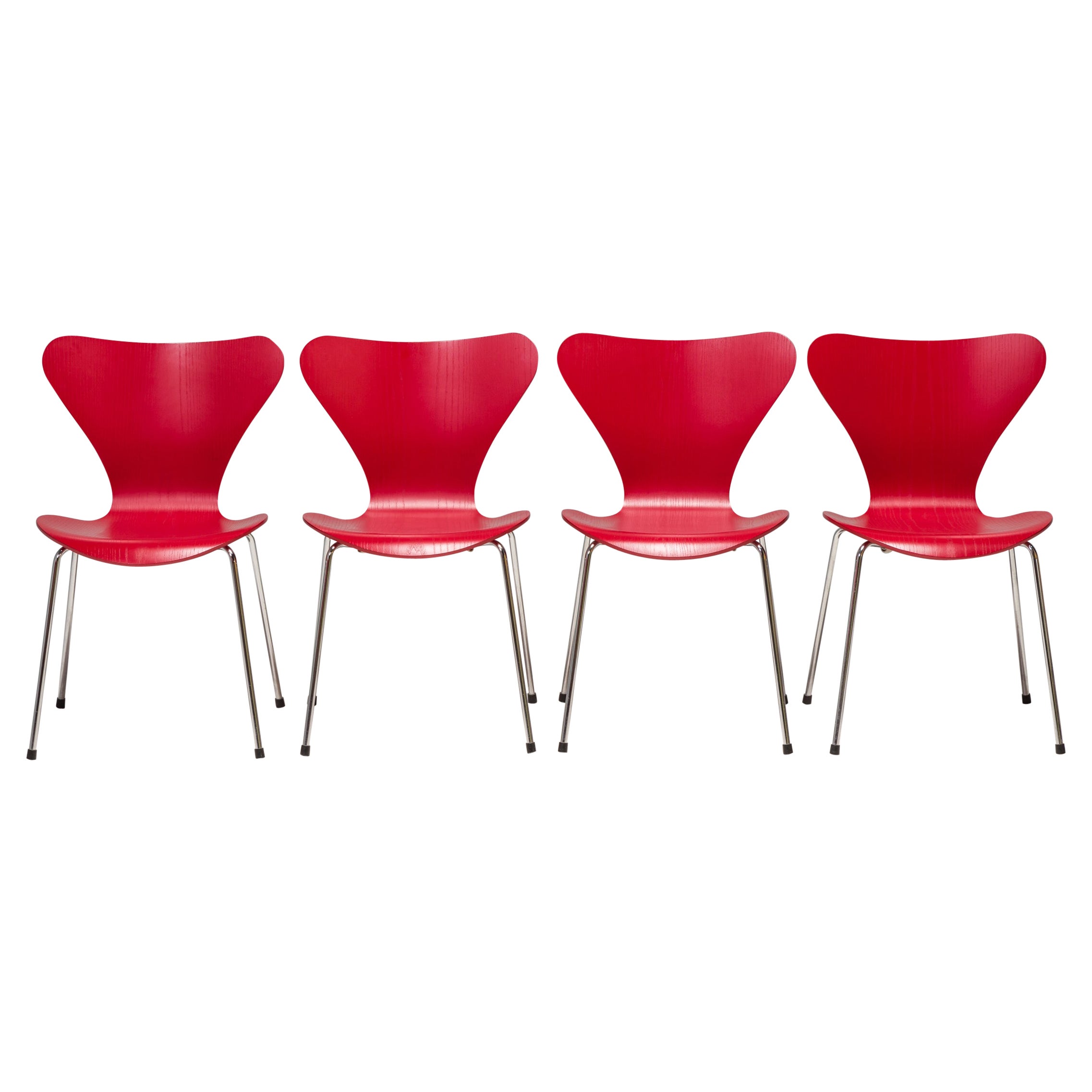 Fritz Hansen by Arne Jacobsen Red Series 7 Dining Chairs, Set of 4