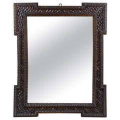 19th Century Rustic Tramp Art Mirror Hand Carved, Austria, circa 1880