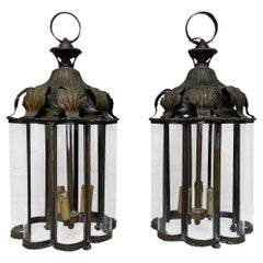 Pair Early 20th Century French Brass and Glass Lanterns