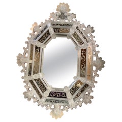 Large Venetian Wall Mirror with Ornate Etchings and Floral Decorations