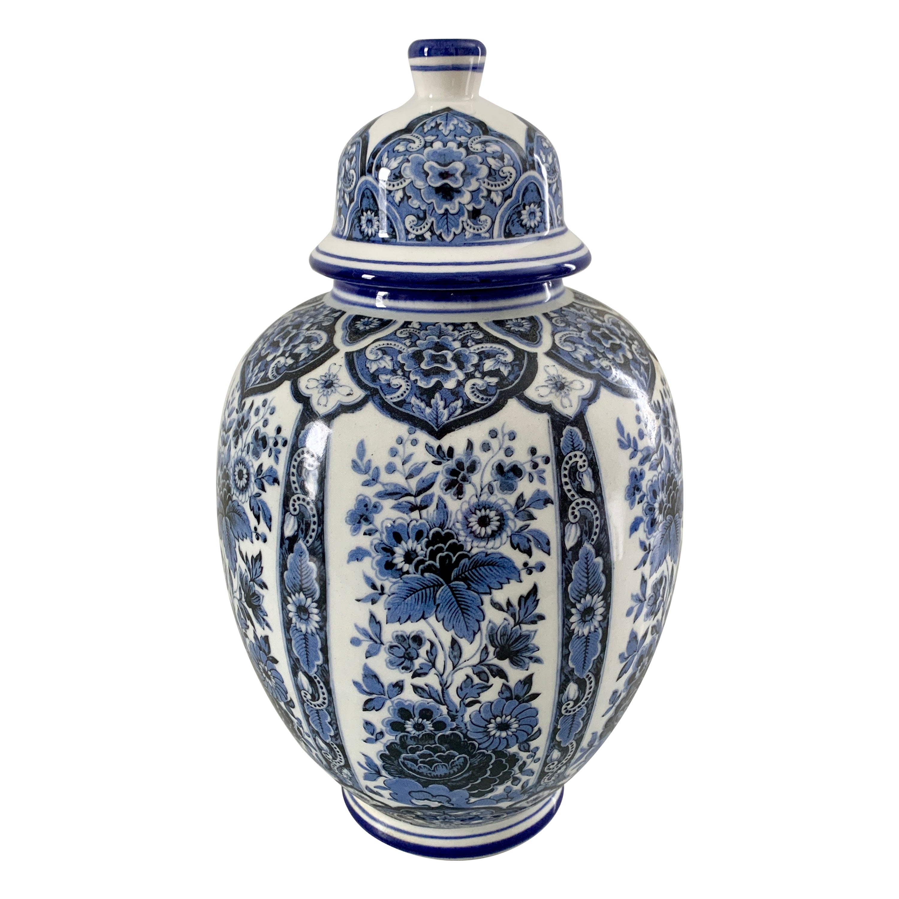 Delfts Blue and White Chinoiserie Porcelain Ginger Jar by Ardalt Blue Delfia For Sale