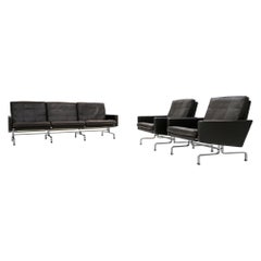 Pk 31/3 Sofa + 2 Pk 31 Easy Chairs by Poul Kjaerholm, Dark Brown Leather