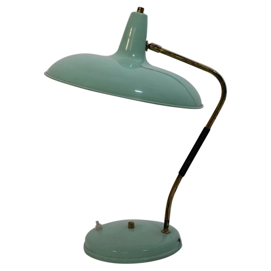 Mid-Century Modern Vintage Turquoise Metal Brass Table Lamp Stilnovo 1950s Italy