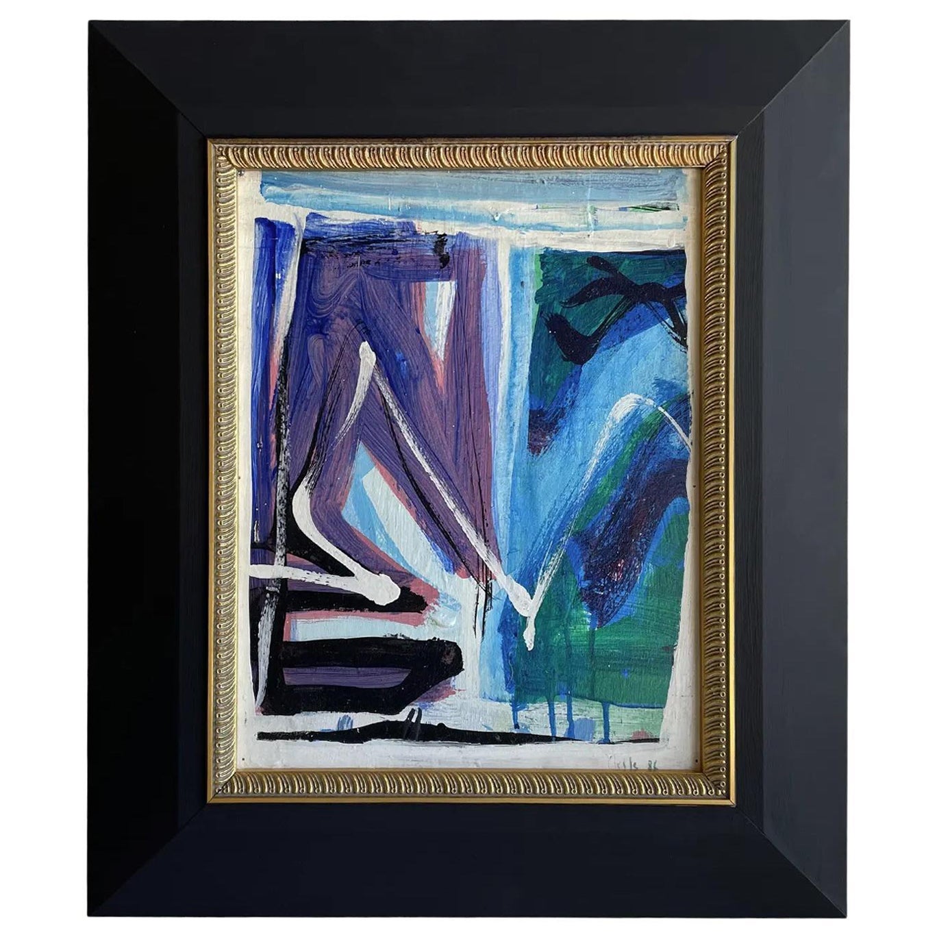 Dunkelgrünes, lila französisches modernes abstraktes Gemälde des 20. Jahrhunderts von Daniel Clesse