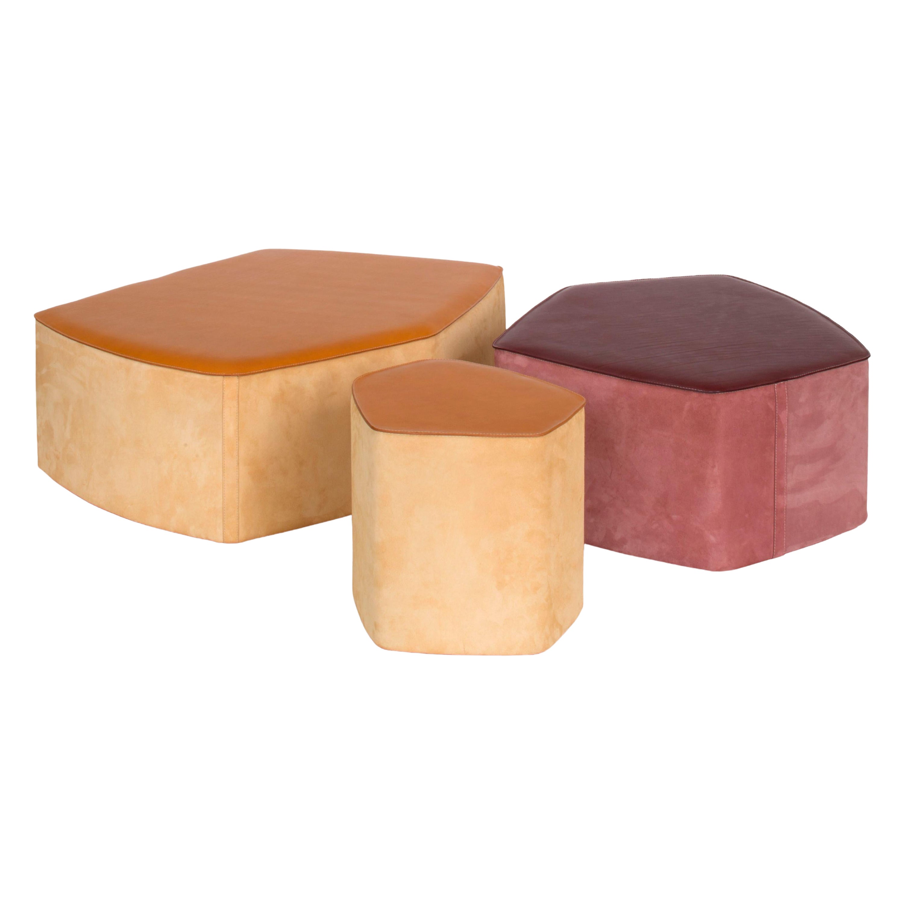 Set of 3 Pouf! Leather Stools by Nestor Perkal For Sale