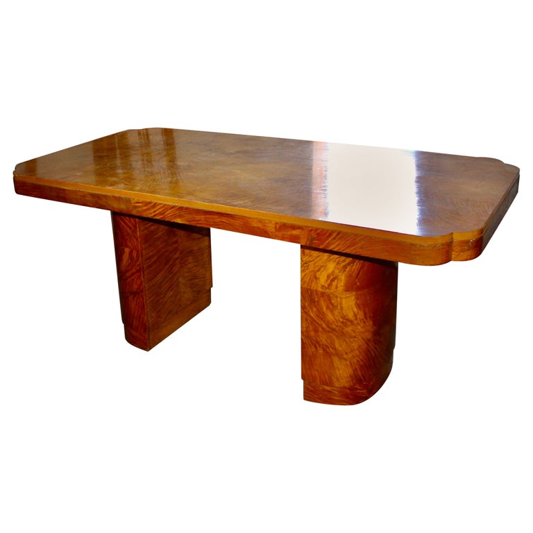 H and L Epstein English Art Moderne Deco Burr Maple Dining Table For