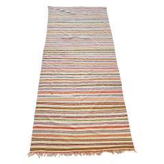Grand tapis berbère rayé des années 1970, fait à la main, style bohème nord-africain 