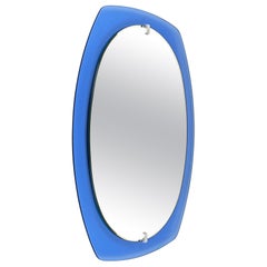 Midcentury Wall Mirror Blue Glass by Veca, Italy, 1970s