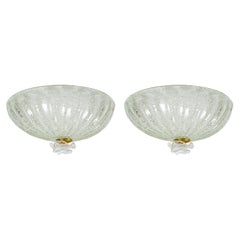 Vintage Pair of Murano Blown Dome-Shaped Semi-Flushmount Ceiling Fixtures, UL Certified