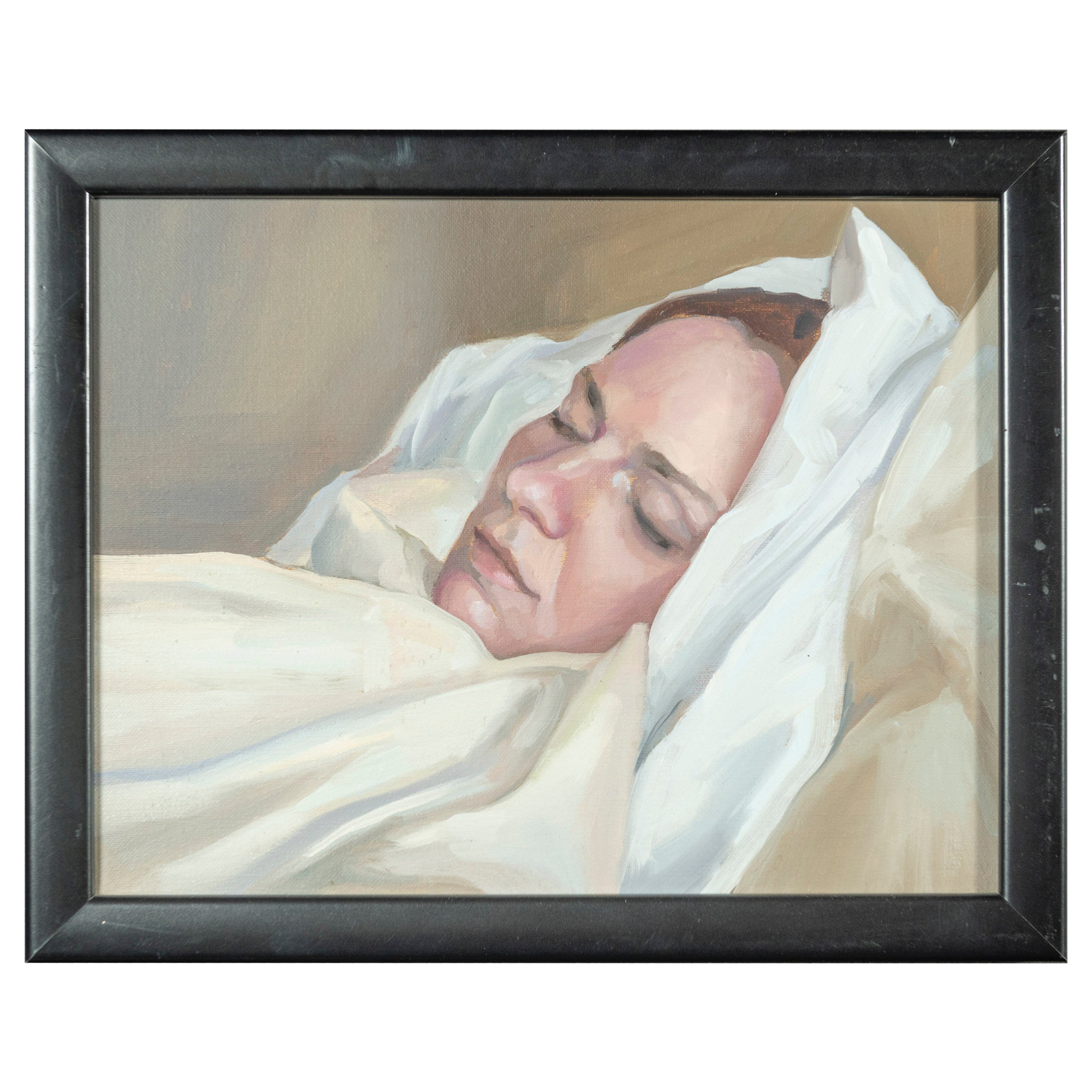 Modern Portrait of Woman, Framed Oil on Canvas, Diane Feissel, Circa 2010, USA For Sale