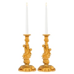 Pair of French 19th Century Louis XV St. Belle Époque Period Ormolu Candlesticks