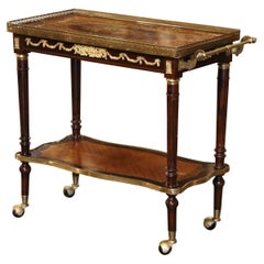 19th Century French Napoleon III Marquetry Inlaid Rosewood and Brass Tea Cart