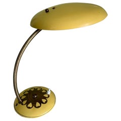 Mid-Century Modern Brass and Yellow Table Lamp with Hand-Painted Hearts