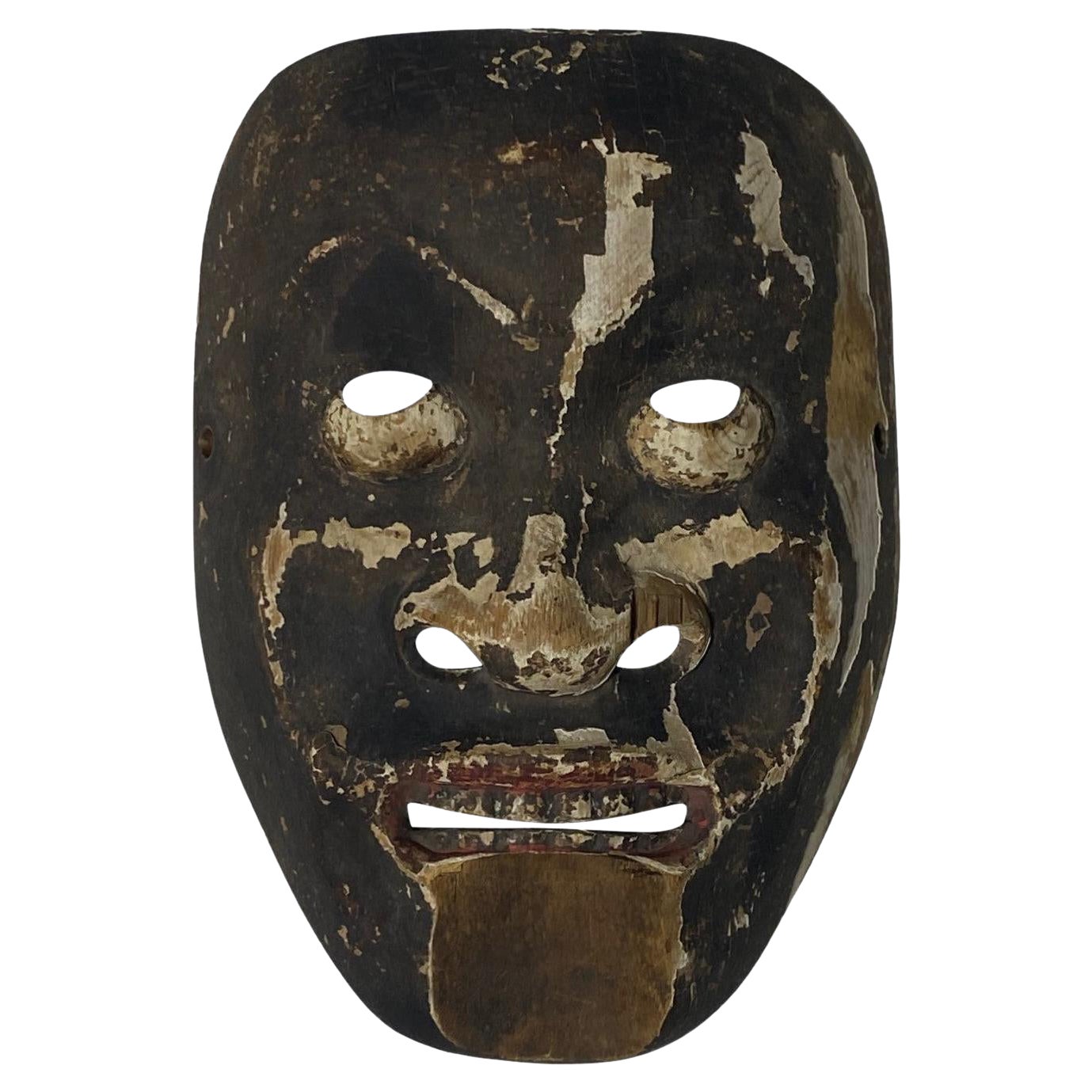 Japanische antike handgeschnitzte Edo-Theatermaske aus Holz, Otobide, 17.-18. Jahrhundert