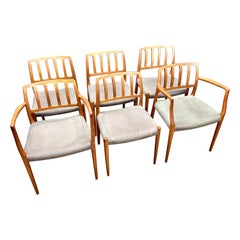 6 Danish Teak Upholstered Chairs + Armchairs Niels Møller JL Moller Model Nº 83