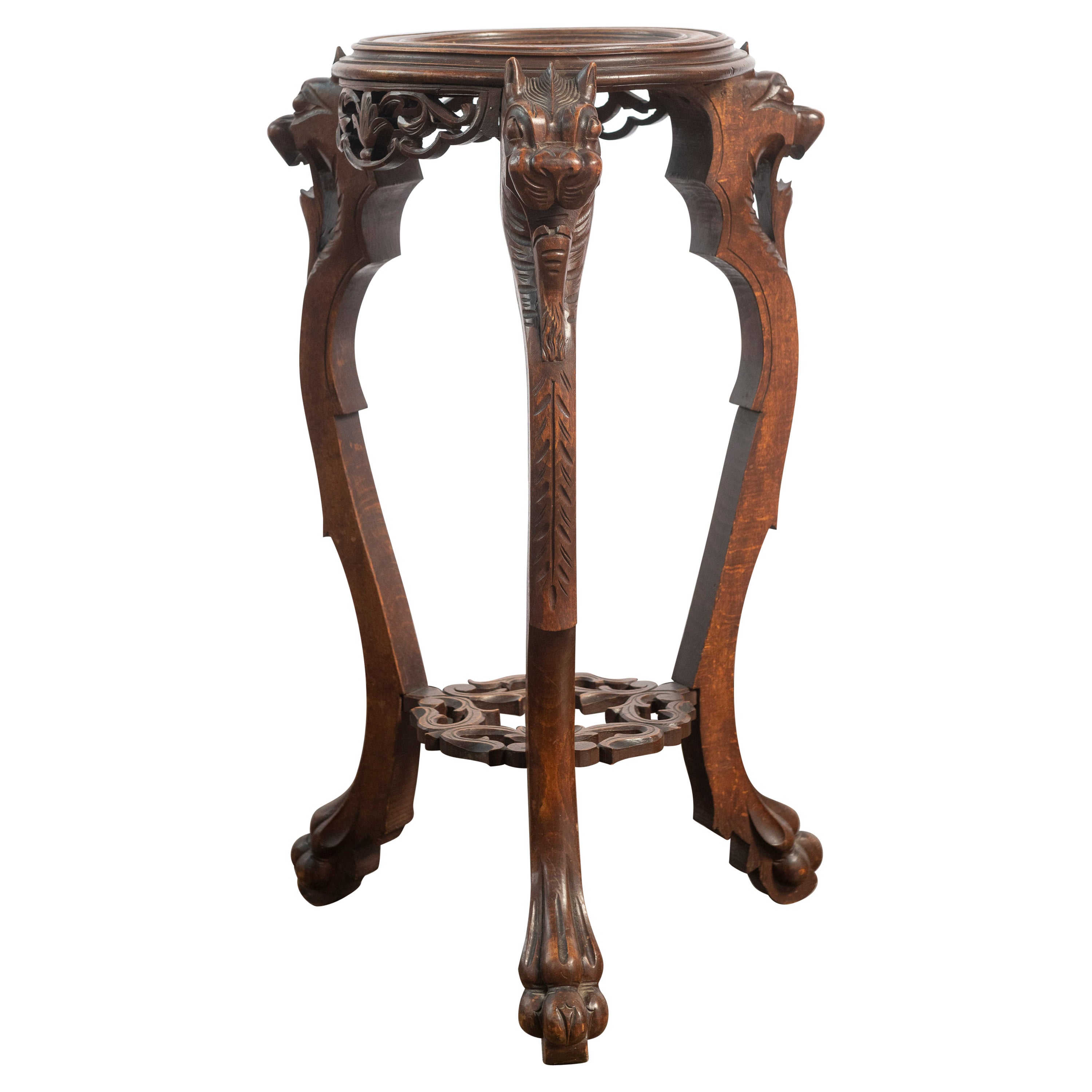 Vintage Chinese Carved Plant Stand mit Maroon Marble Top
