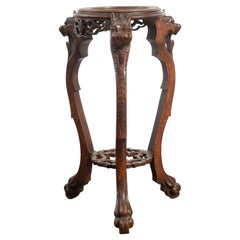 Vintage Chinese Carved Plant Stand with Maroon Marble Top