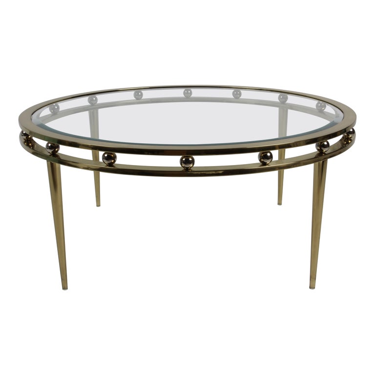 Hollywood Regency, Design Institute America, Brass & Glass Round Coffee Table For Sale
