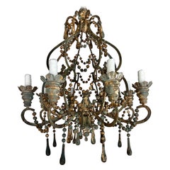 Italian Style Wood & Iron Painted Chandelier by MLA