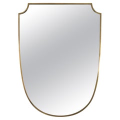 Midcentury Italian Design Brass Oval Shaped Shield Mirror