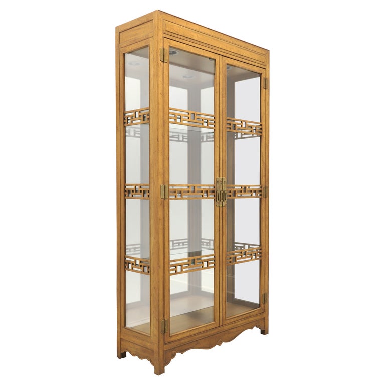 BAKER 1960's Oak Asian Style Curio Display For Sale at 1stDibs
