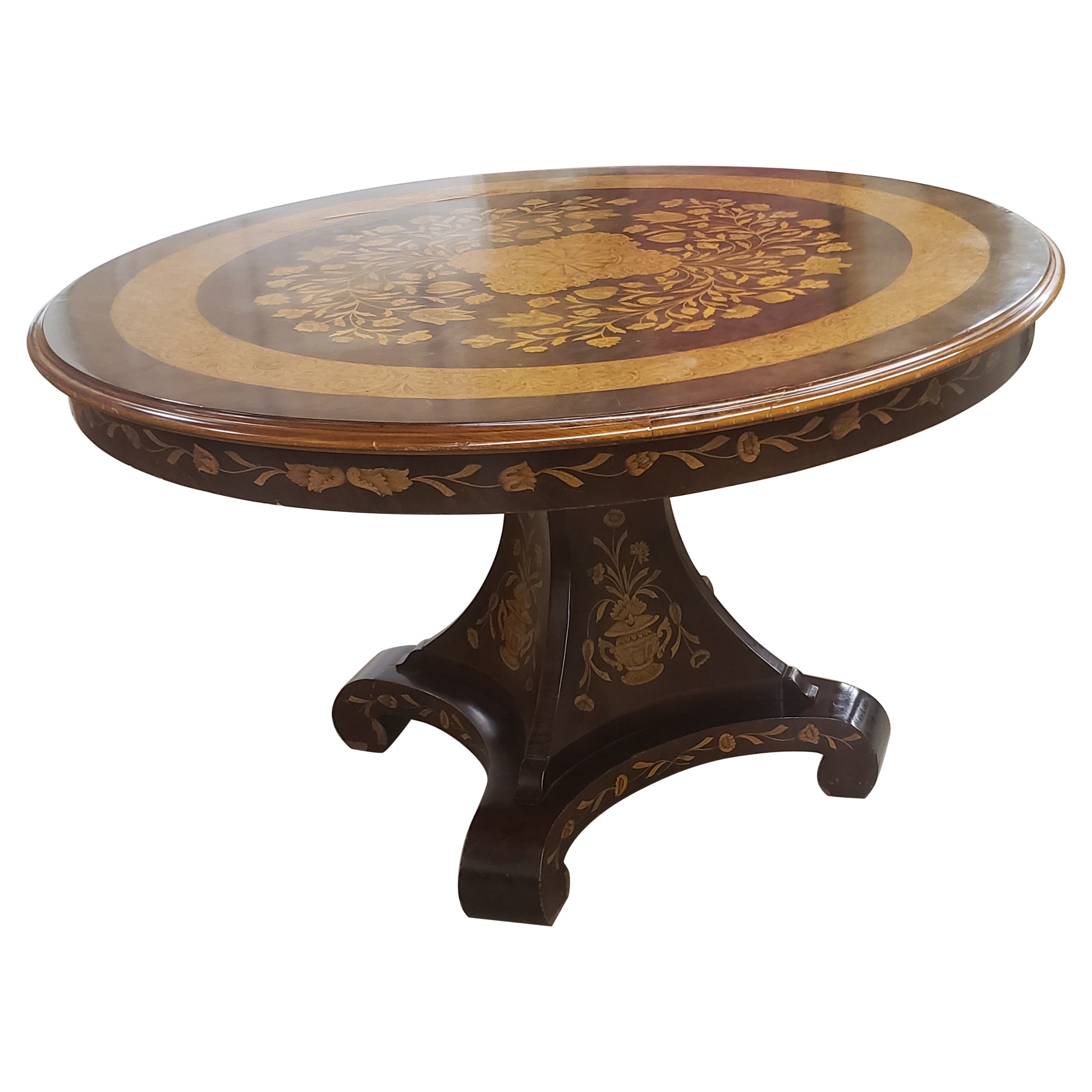 Early 20th Century Dutch Satinwood Marquetry and Mahogany Round Breakfast Table For Sale