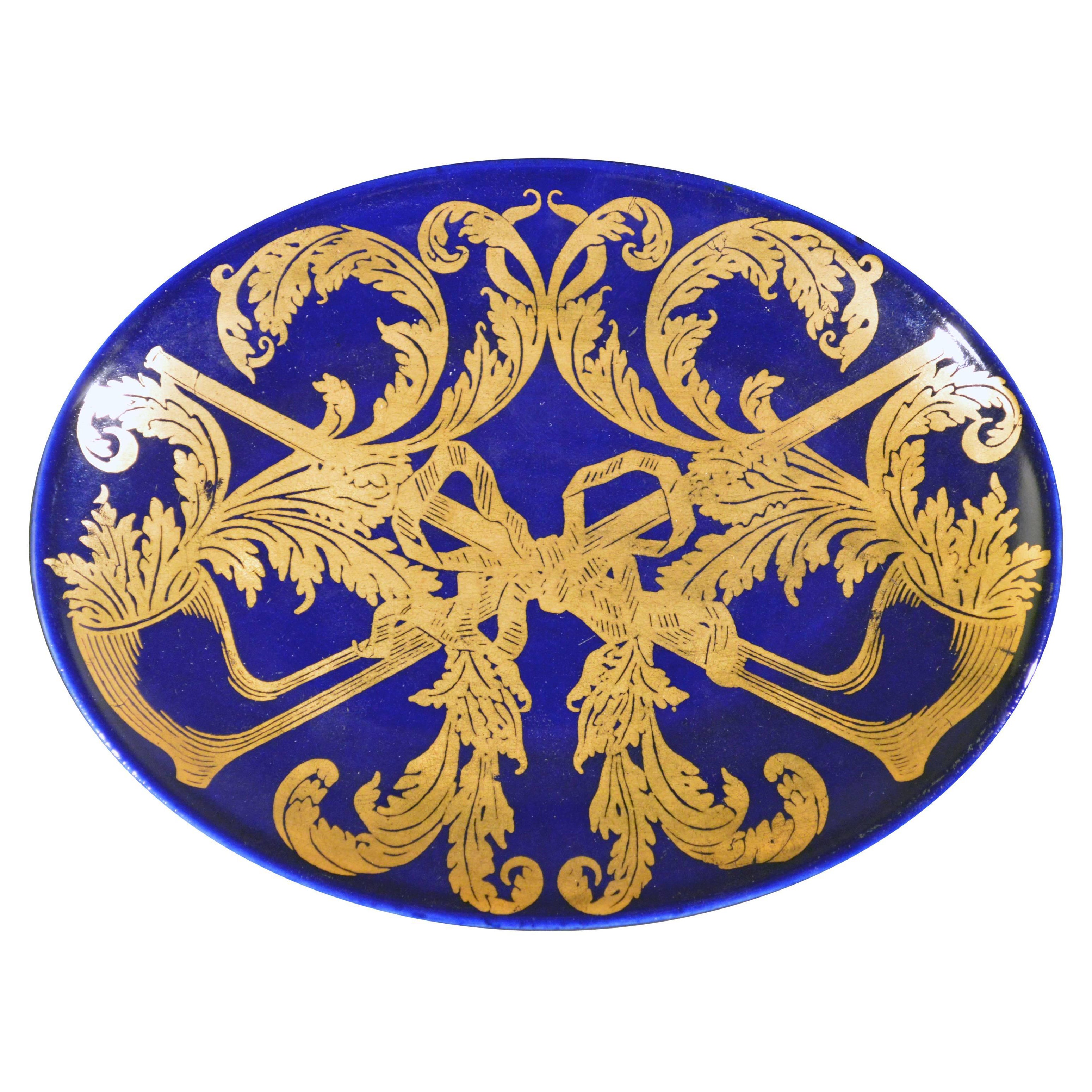 Piero Fornasetti Oval Dish with Gilt Pipe and Tobacco Motif
