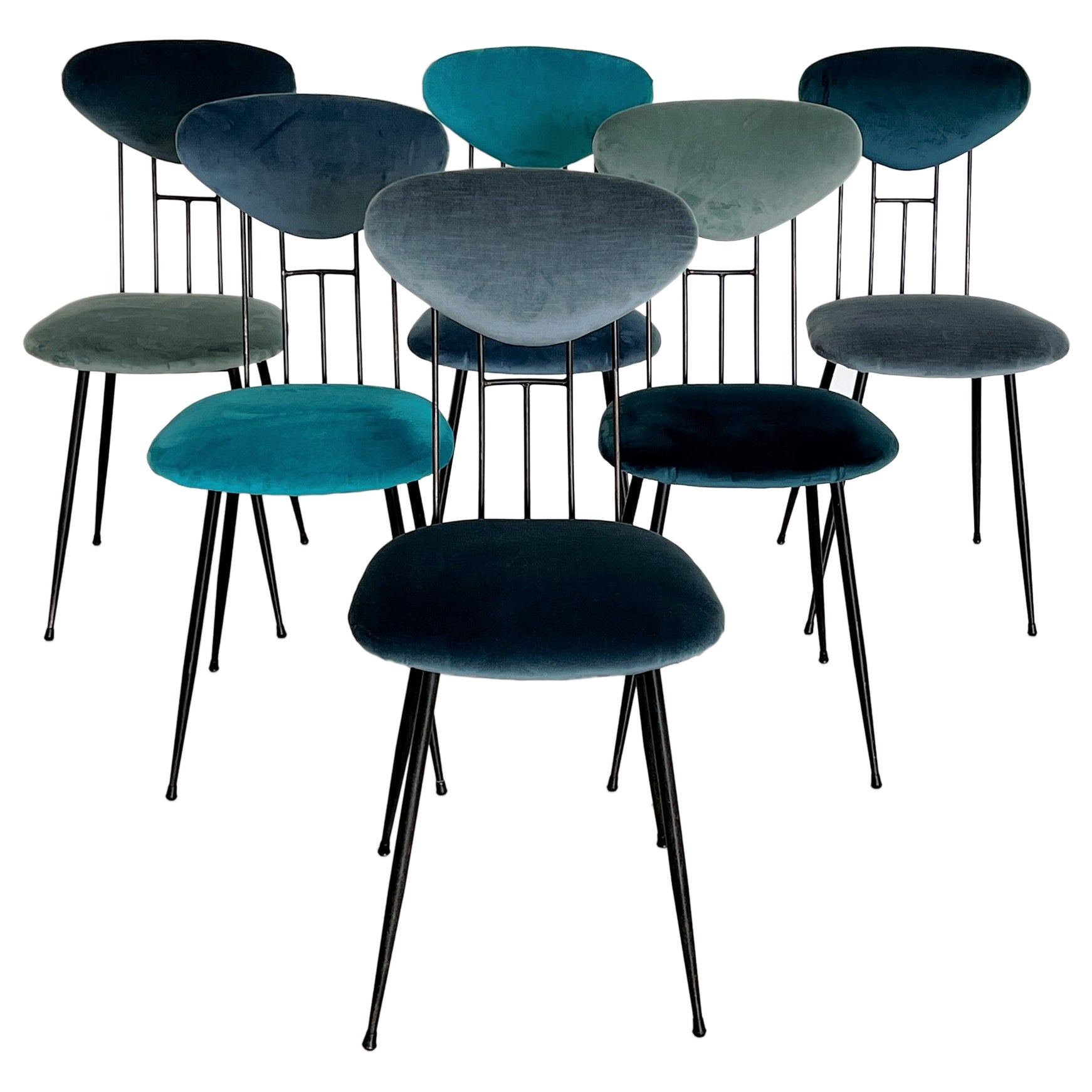 Italian Midcentury Dining Room Chairs Re-Upholstered in Velvet, 1960s For Sale