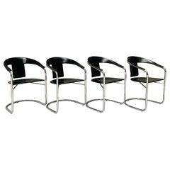 4 x Lo Studio Black Saddle Leather Dining Chairs by A. Rizzatto Italy 1980