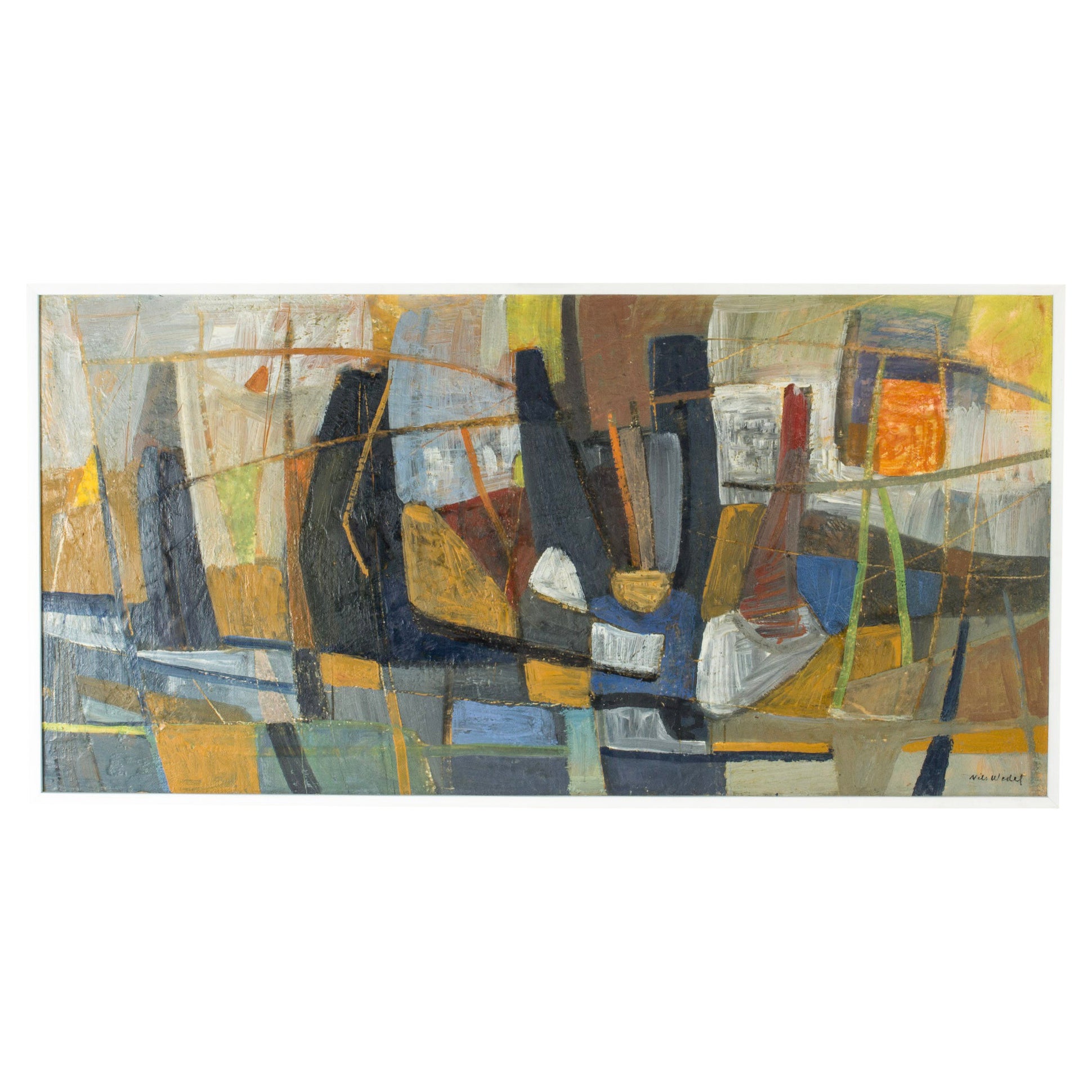 Scandinavian Midcentury Abstract Oil Painting, Nils Wedel, Sweden, 1964 For Sale