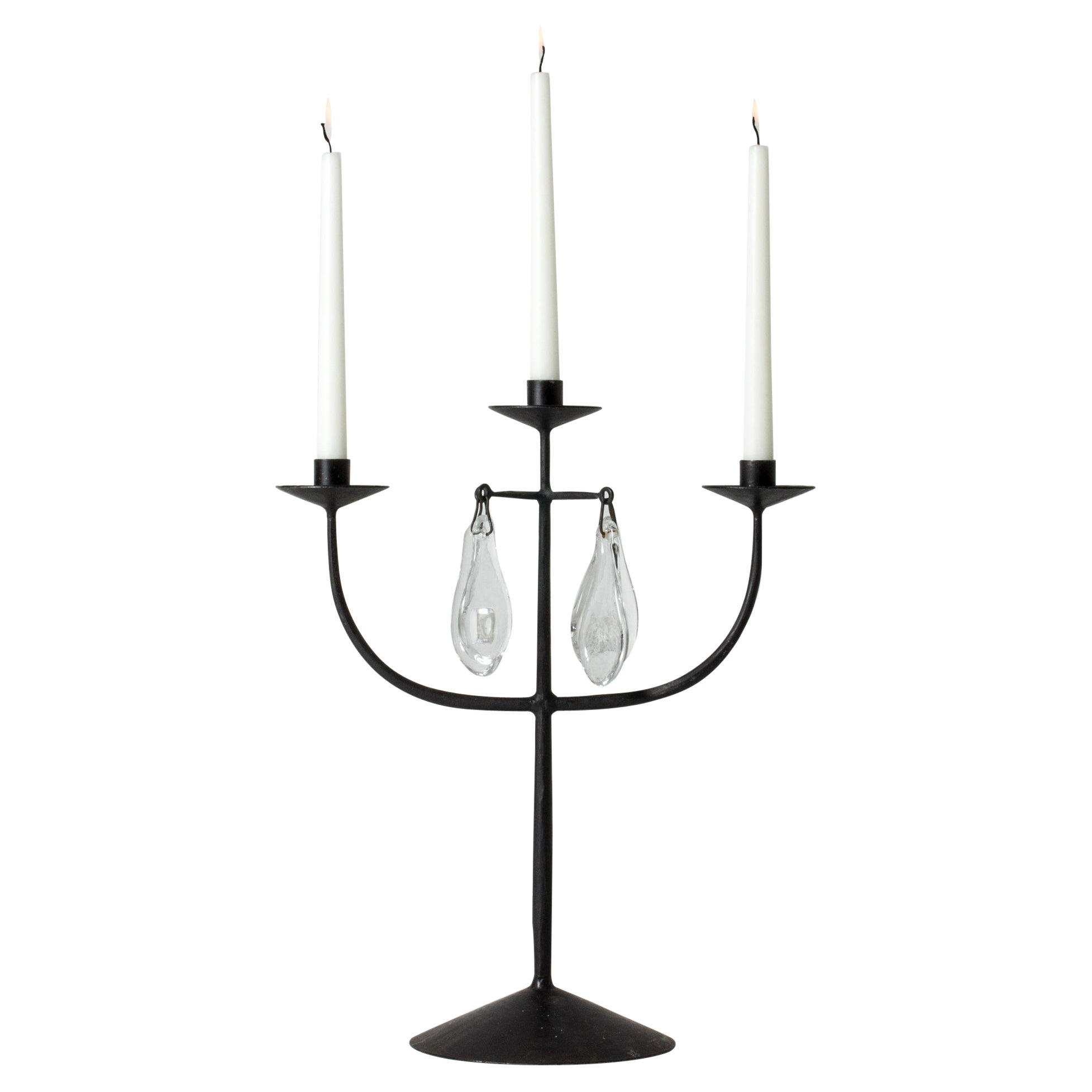 Midcentury Iron and Glass Candelabra by Erik Höglund, Boda Smide, Sweden, 1960s For Sale