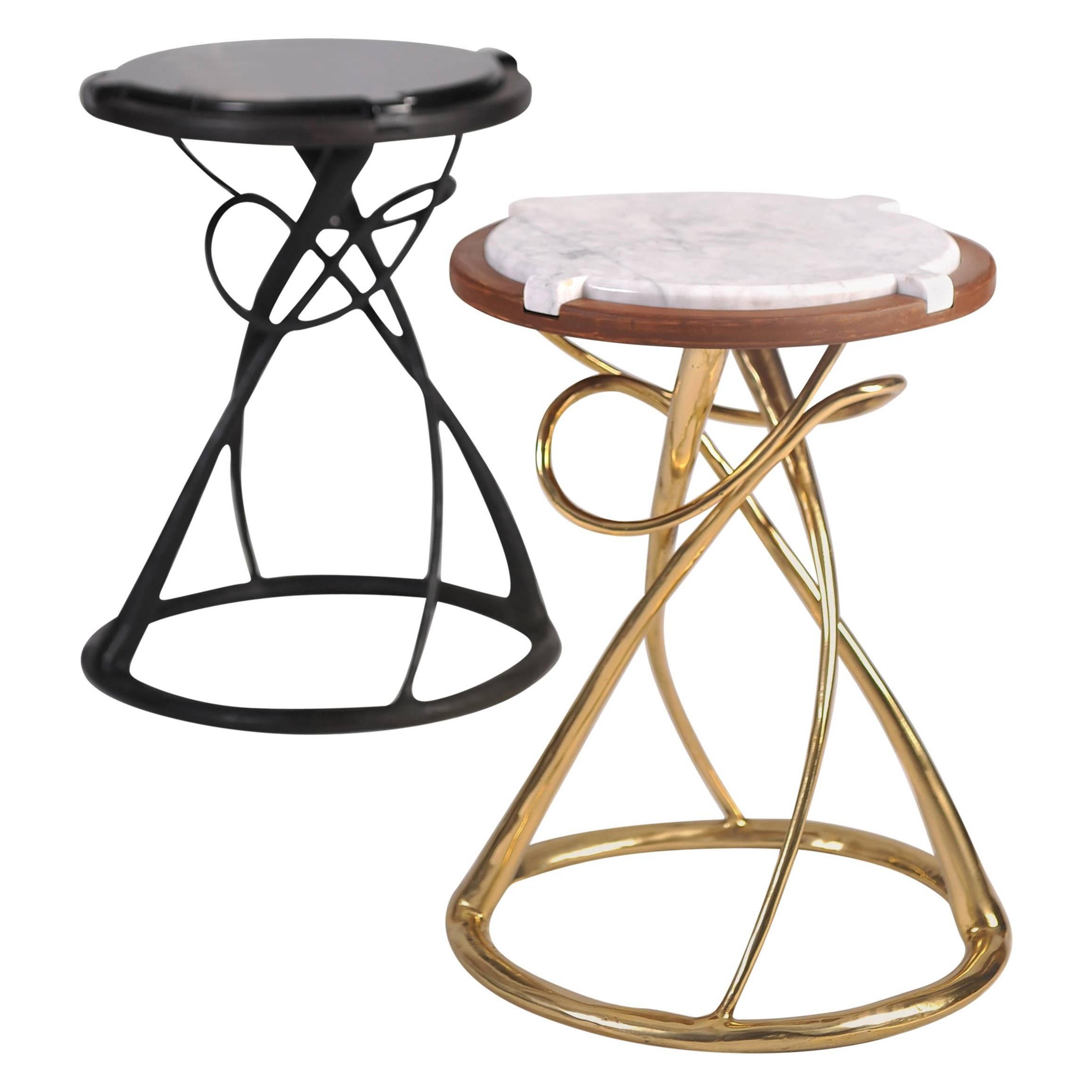 Pair of Brass Side Tables, Hourglass, Misaya For Sale