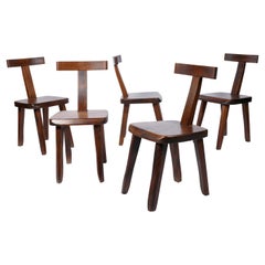Brutalist Elm T Chairs Attributed to Olavi Hanninen
