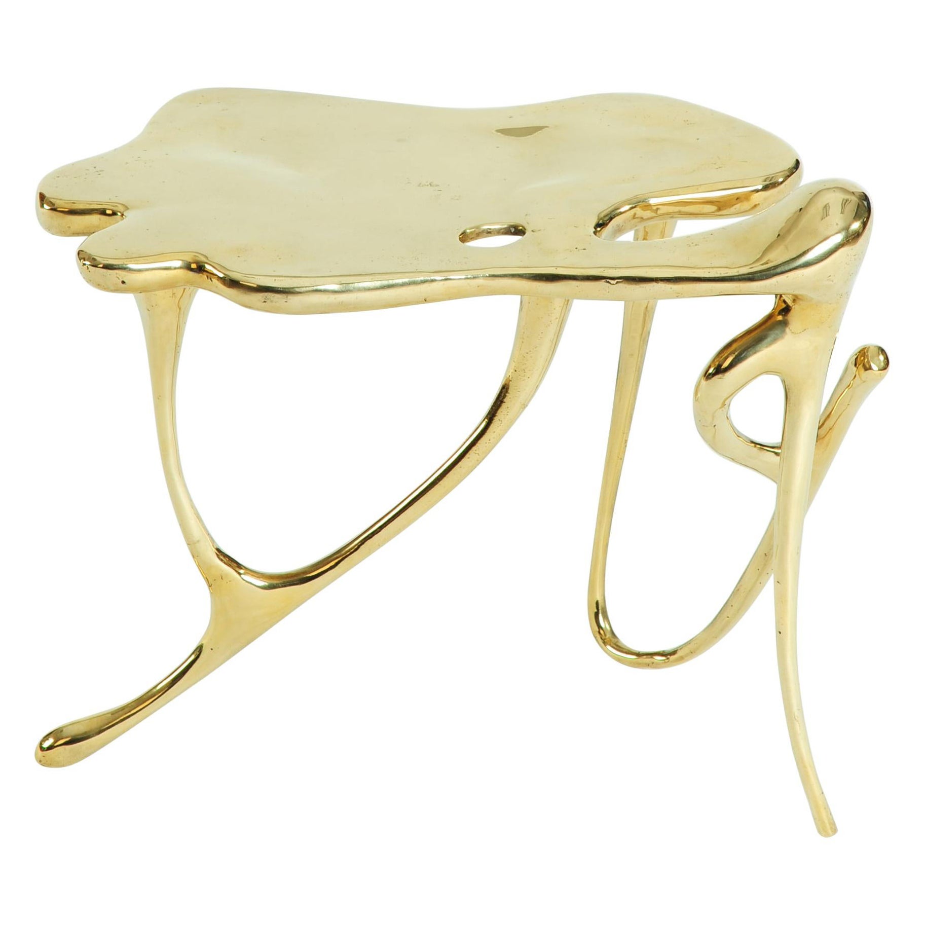 Calligraphic Sculpted Brass Side Table by Misaya For Sale