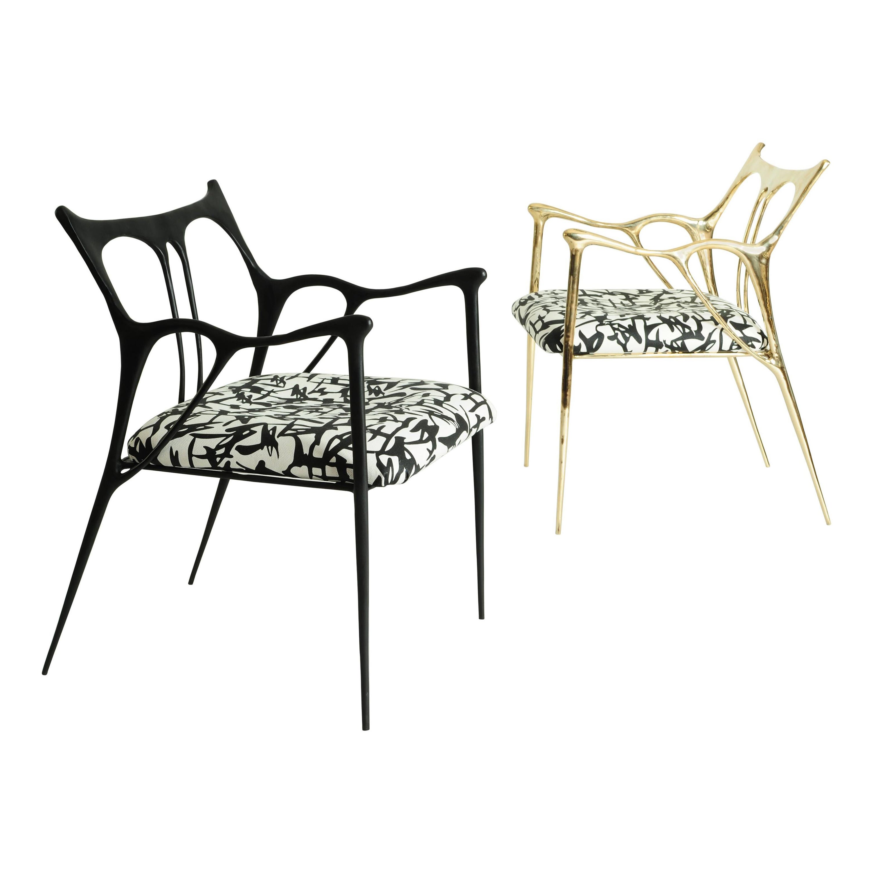 Pair of Sculpted Brass Chairs, Misaya For Sale