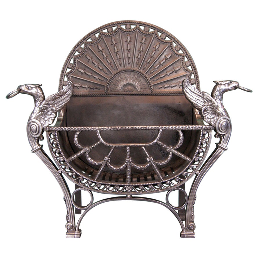A Large English Polished Wrought & Cast-Iron Fire Grate with Eagles For Sale