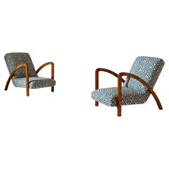 Pair of Italian Midcentury Armchairs with Wooden Frame and New Upholstery