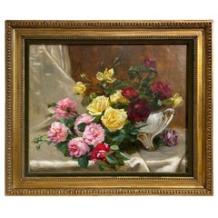 Antique 19th Century French Still Life Oil on Canvas Painting by Dominique Hubert Rozier