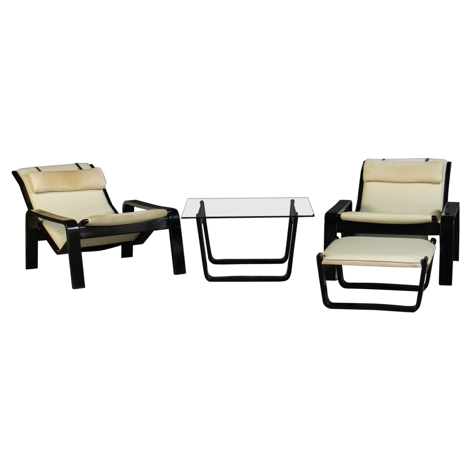 Set of Chairs with Side Table and a Footstool by Designer Ilmari Lappalainen For Sale