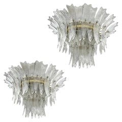Pair 2 Tier Murano Glass Palmette Chandelier Flush Mount by Barovier Toso, Italy