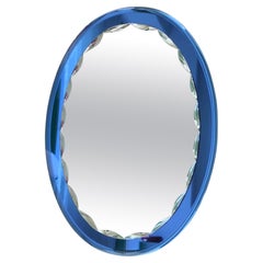 Large Vintage Italian 1970s Sapphire Blue Murano Glass Wall Mirror 